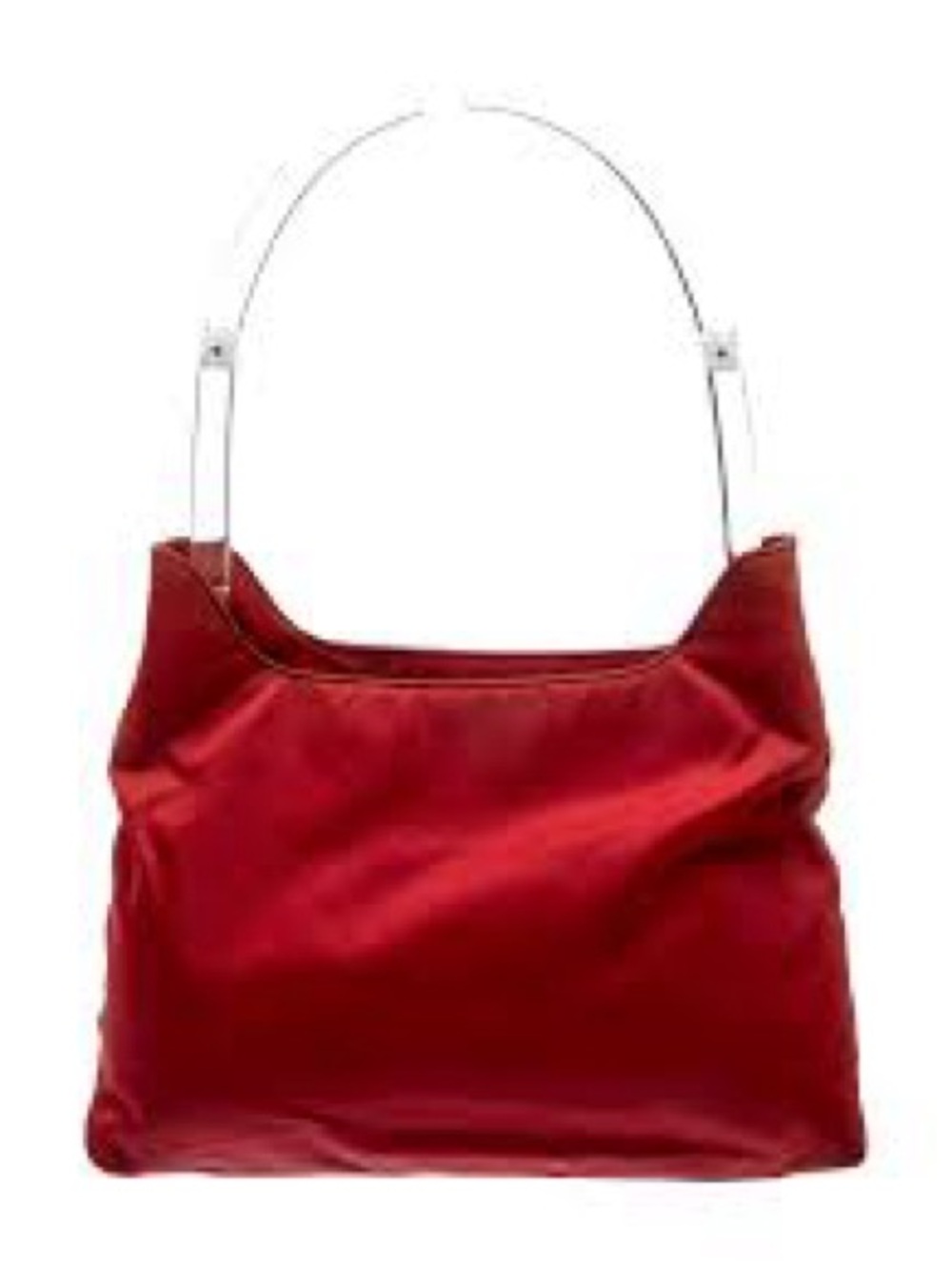 PRADA RARE VTG 90s Y2K Red Tessuto Nylon Hobo Bag Clear Lucite Plexi Handle EUC